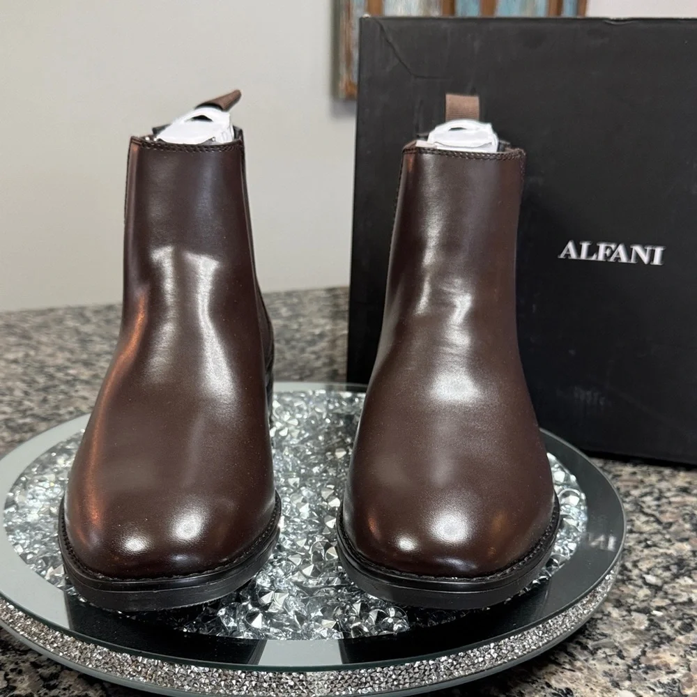 Alfani Men's Luka Brown Leather Chelsea Chukka Boots NEW 10.5